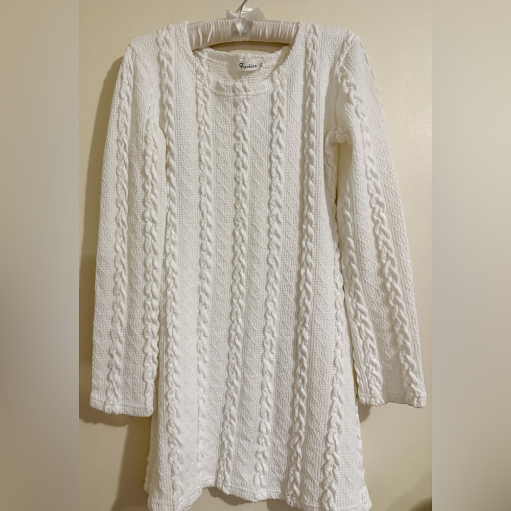 White Cable Knit Sweater Dress